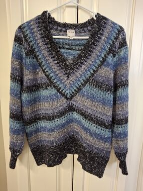 NIC+ZOE Blue & Navy Striped V-Neck Sweater